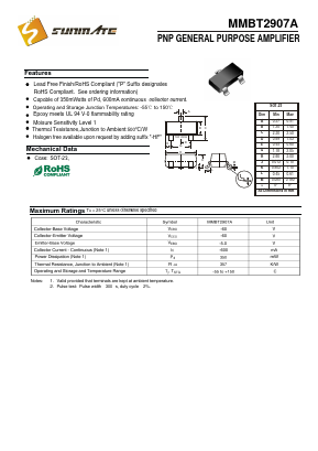 MMBT2907A-P Datasheet PDF SUNMATE electronic Co., LTD