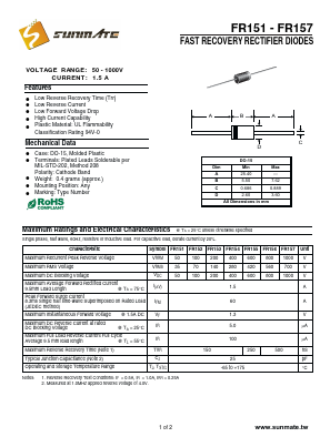 FR151 Datasheet PDF SUNMATE electronic Co., LTD