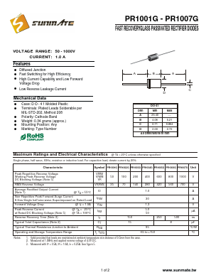 PR1001G Datasheet PDF SUNMATE electronic Co., LTD