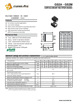 GS2D Datasheet PDF SUNMATE electronic Co., LTD