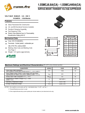 1.5SMCJ43CA Datasheet PDF SUNMATE electronic Co., LTD