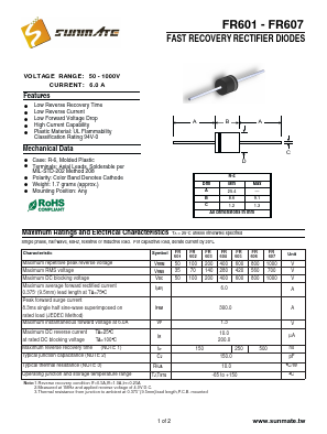 FR607 Datasheet PDF SUNMATE electronic Co., LTD