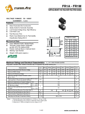 FR1J Datasheet PDF SUNMATE electronic Co., LTD