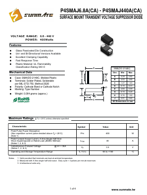 P4SMAJ13CA Datasheet PDF SUNMATE electronic Co., LTD