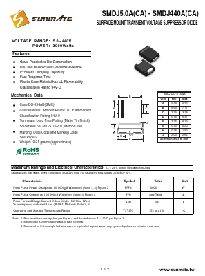 SMDJ11A Datasheet PDF SUNMATE electronic Co., LTD