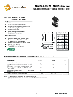 1SMA170C Datasheet PDF SUNMATE electronic Co., LTD