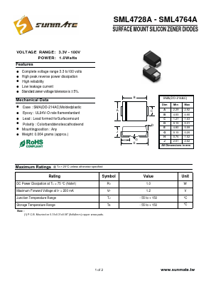 SML4760A Datasheet PDF SUNMATE electronic Co., LTD