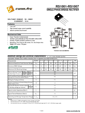 RS1001 Datasheet PDF SUNMATE electronic Co., LTD