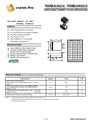 P6SMBJ18A Datasheet PDF SUNMATE electronic Co., LTD