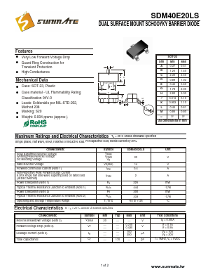 SDM40E20LS Datasheet PDF SUNMATE electronic Co., LTD