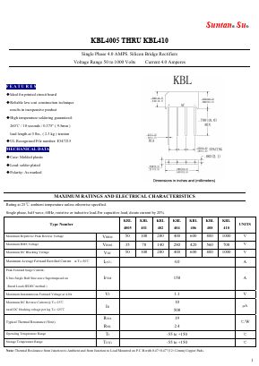 KBL410 Datasheet PDF Suntan Capacitors