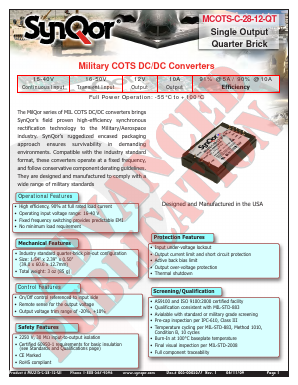 MCOTS-C-270-07-QT-N-S Datasheet PDF SynQor Worldwide Headquarters