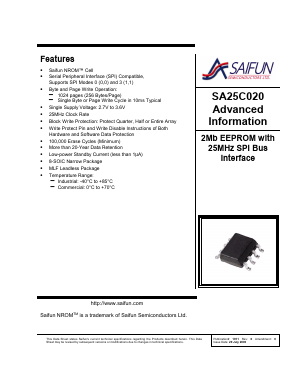 SA25C020LEMNX Datasheet PDF Saifun Semiconductors