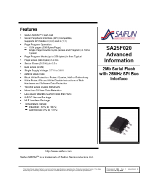 SA25F020LEMLF Datasheet PDF Saifun Semiconductors