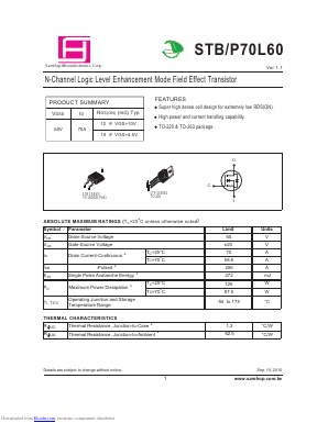 STB70L60 Datasheet PDF Samhop Mircroelectronics