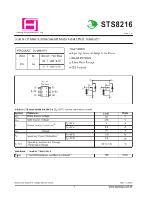 STS8216 Datasheet PDF Samhop Mircroelectronics