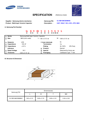 CL10B104KO8NNNC Datasheet PDF Samsung