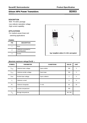 BD953 Datasheet PDF SavantIC Semiconductor 