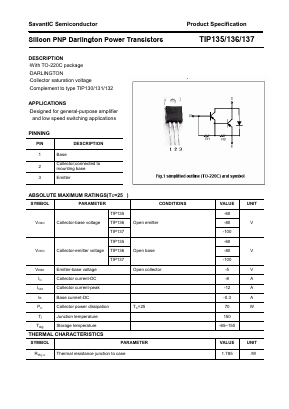 TIP135 Datasheet PDF SavantIC Semiconductor 