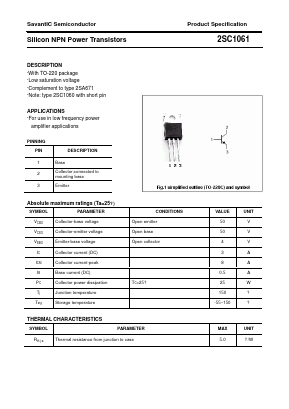 2SC1061 Datasheet PDF SavantIC Semiconductor 
