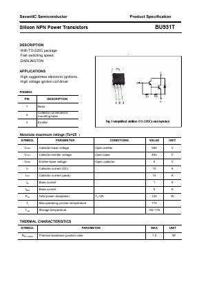BU931T Datasheet PDF SavantIC Semiconductor 