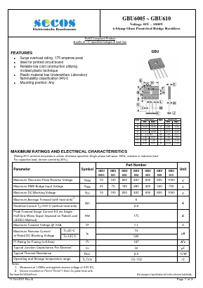 GBU601 Datasheet PDF Secos Corporation.