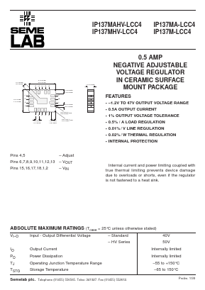 IP137M-LCC4A Datasheet PDF Semelab - > TT Electronics plc 