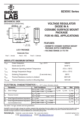 BZX55C51 Datasheet PDF Semelab - > TT Electronics plc 