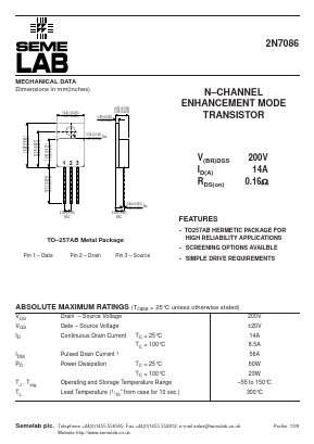 2N7086 Datasheet PDF Semelab - > TT Electronics plc 