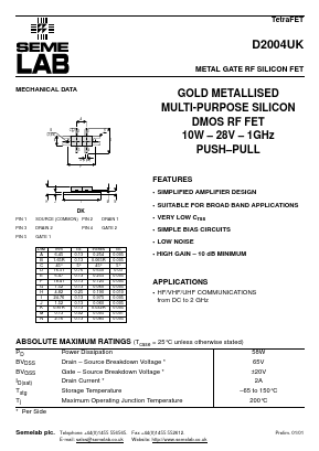 D2004UK Datasheet PDF Semelab - > TT Electronics plc 