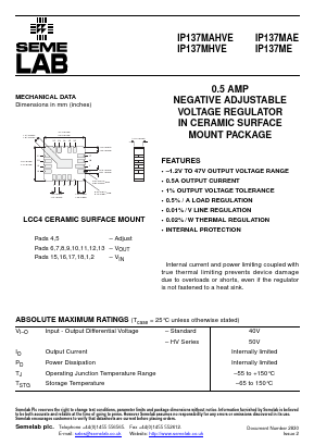 IP137MA Datasheet PDF Semelab - > TT Electronics plc 