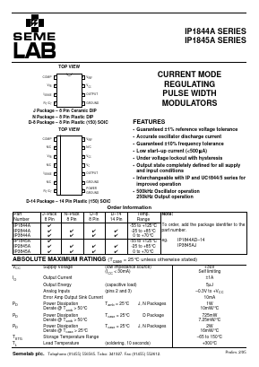 IP1845AJ Datasheet PDF Semelab - > TT Electronics plc 