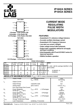 IP1843A Datasheet PDF Semelab - > TT Electronics plc 