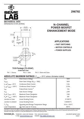 2N6782 Datasheet PDF Semelab - > TT Electronics plc 