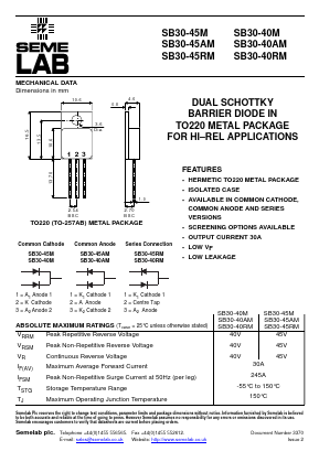 SB30-40AM Datasheet PDF Semelab - > TT Electronics plc 