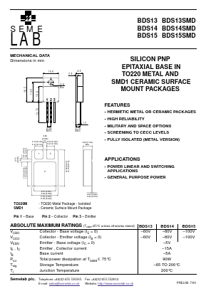 BDS13 Datasheet PDF Semelab - > TT Electronics plc 
