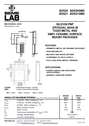 BDS20 Datasheet PDF Semelab - > TT Electronics plc 