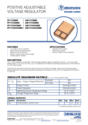 LM117HVSMD Datasheet PDF Semelab - > TT Electronics plc 