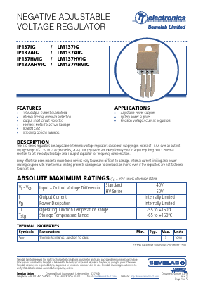 IP137AHVIG Datasheet PDF Semelab - > TT Electronics plc 