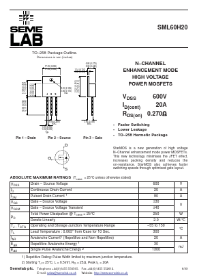 SML60H20 Datasheet PDF Semelab - > TT Electronics plc 