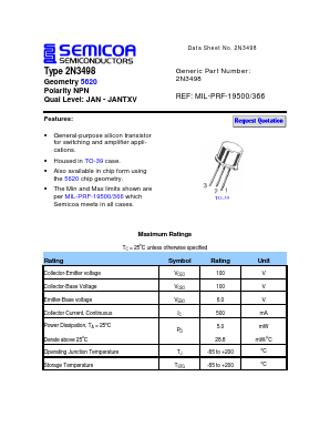 2N3497 Datasheet PDF Semicoa Semiconductor