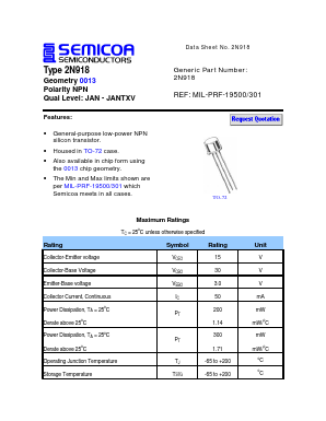 2N918 Datasheet PDF Semicoa Semiconductor