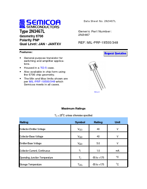 2N3467L Datasheet PDF Semicoa Semiconductor
