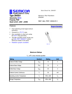2N4261JV Datasheet PDF Semicoa Semiconductor