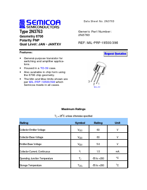 2N3763 Datasheet PDF Semicoa Semiconductor