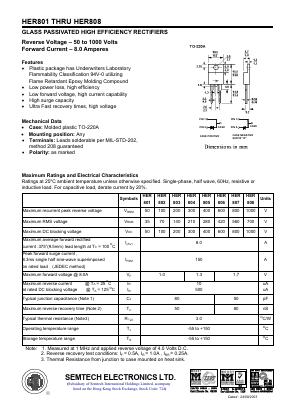 HER801 Datasheet PDF Semtech Electronics LTD.