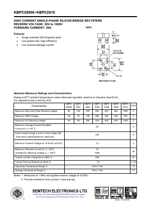 KBPC25005 Datasheet PDF Semtech Electronics LTD.