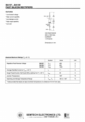BA157 Datasheet PDF Semtech Electronics LTD.