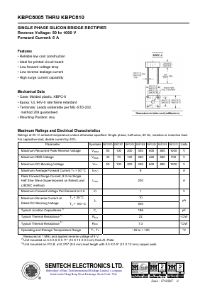 KBPC601 Datasheet PDF Semtech Electronics LTD.