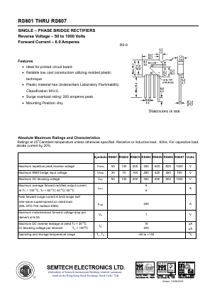 RS601 Datasheet PDF Semtech Electronics LTD.